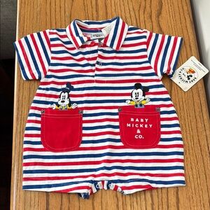 NWT VINTAGE Striped Baby Mickey Romper